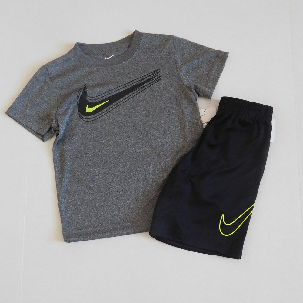 NWT 2pc Nike Gray & Black Swoosh Logo Shirt & Shorts Set sz 6